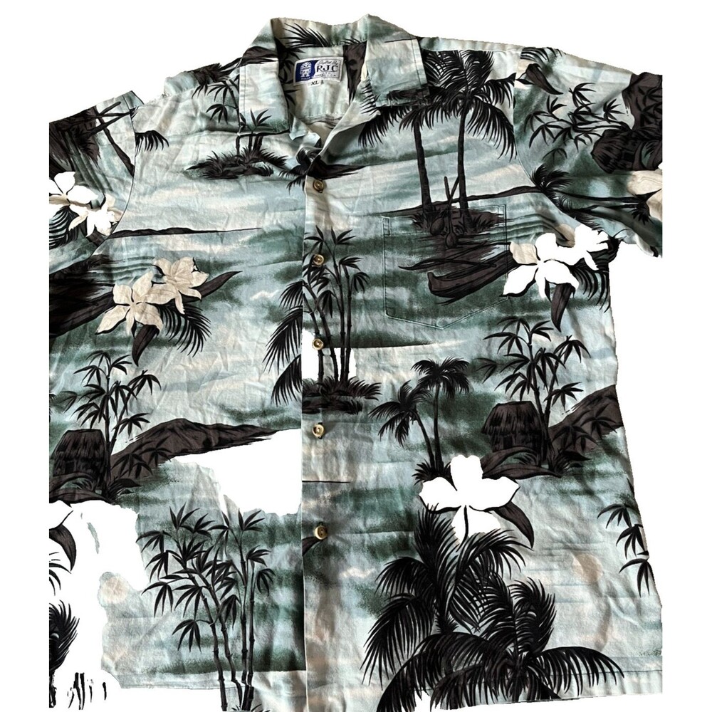 RJC Hawaiian Hibiscus Men's Hawaiian Shirt Limited Palm Trees Scenery Size XL
